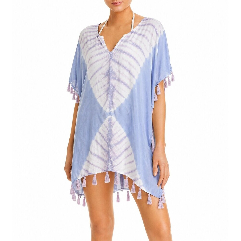 Surf Gypsy Tie Dye Tassel Kaftan Large Purple White Blue Oversized BeachCover Up